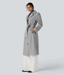 Long Sleeve Belted Longline Fleece Casual Coat with Pockets
