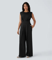SoftlyZero™ QuickDry Round Neck Sleeveless Keyhole Pocket Yoga Jumpsuit-Easy Peezy Edition
