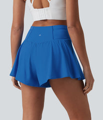 Breezeful™ High Waisted Crossover 2-in-1 Quick Dry Running Shorts 4'' with Pockets