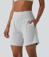Super High Waisted 2-in-1 Stripe Yoga Shorts 7'' with Pockets