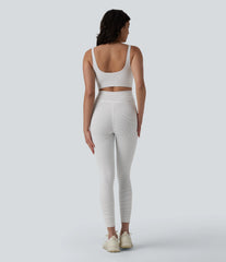U Neck Cut Out Drawstring Tummy Control Stripe Yoga Jumpsuit with Pockets-Easy Peezy Edition