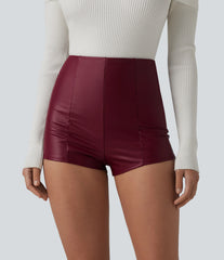 High Waisted Skinny Stretchy PU Casual Shorts