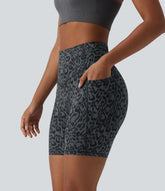 Halara UltraSculpt™ Leopard Print High Waisted Tummy Control Training Biker Shorts 7'' with Pockets