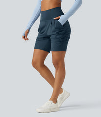 SoftlyZero™ Airy High Waisted Ruched InstantCool Yoga Shorts 7'' with Pockets