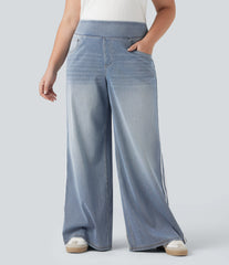 Halara Flex™ High Waisted Stripe Wide Leg Flowy Washed Casual Plus Size Jeans with Pockets
