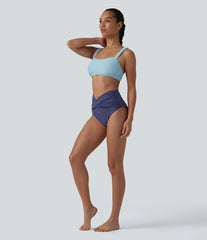 High Waisted Tummy Control Metallic Bikini Bottom Swimsuit