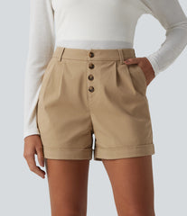 Mid Rise Rolled Hem Casual Chino Cotton Baggy Shorts with Pockets