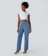 Halara Flex™ Mid Rise Washed Casual Baggy Jeans with Pockets