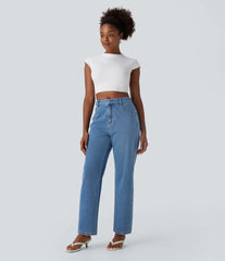 Halara Flex™ Mid Rise Washed Casual Baggy Jeans with Pockets