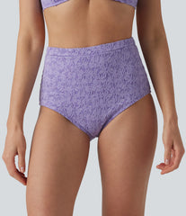 High Waisted Tummy Control Jacquard Bikini Bottom Swimsuit