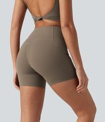 Halara UltraSculpt™ Ribbed High Waisted Tummy Control Yoga Biker Shorts 5'' with Pockets