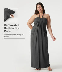 Plus Size Halter Tie Back Built-in Bra Maxi Dress with Pockets