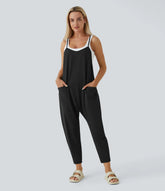 Pockets Ankle Length Casual Loose Tapered Jumpsuit