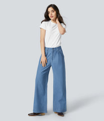 Halara Flex™ High Waisted Pockets Striped Washed Casual Baggy Wide Leg Jeans