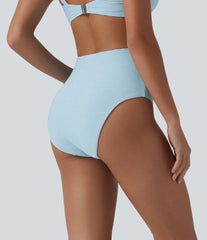 High Waisted Tummy Control Stripes Sparkle Bikini Bottoms Swimsuit
