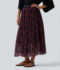 High Waisted Plaid Maxi Casual Skirt