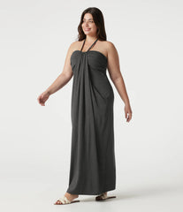 Plus Size Halter Tie Back Maxi Dress with Pockets