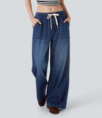 Halara Flex™ Low Rise Drawstring Stretchy Knit Casual Baggy Sweatpants Jeans with Multiple Pockets