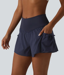 High Waisted 2-in-1 Workout Baggy Shorts with Pockets