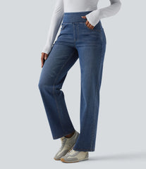 Halara Flex™ High Waisted Pockets Straight Leg Washed Casual Jeans