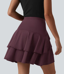SoftlyZero™ Airy High Waisted Tiered Ruffle Hem 2-in-1 InstantCool Longer Mini Casual Skirt with Pocket