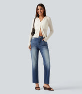 Halara Flex™ High Waisted Tummy Control Straight Leg Washed Casual Jeans with Pockets