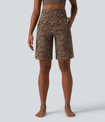 Halara UltraSculpt™ Leopard Print High Waisted Tummy Control Straight Leg Yoga Bermuda Shorts 10'' with Pockets