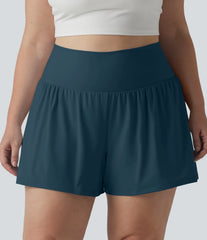 Super High Waisted Pocket & Pocket 2-in-1 Yoga Plus Size Shorts 4''-Longer Length