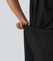 Short Sleeve Belted Stripe InstantCool Work Shirt Jumpsuit with Pockets-Easy Peezy Edition