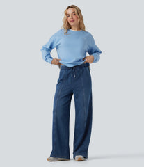 Halara Flex™ High Waisted Drawstring Split Straight Leg Casual French Terry Sweatpants Jeans with Pockets