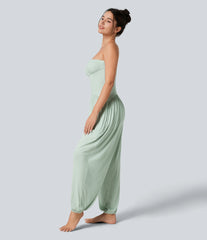 Ribbed Tube Backless Side Pocket Casual Jumpsuit