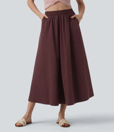High Waisted A-Line Midi Casual Skirt with Pockets