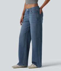 Halara Flex™ Low Rise Straight Leg Washed Casual Jeans with Pockets