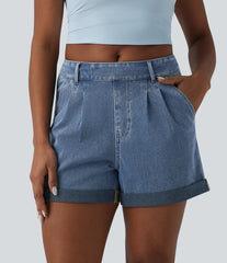Halara Flex™ Mid Rise Rolled Hem Denim Casual Shorts with Pockets
