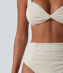 Adjustable Straps Twisted Ruched Tummy Control Jacquard Bikini Set