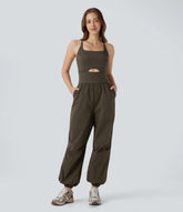Water Repellent Crisscross Backless Side Pockets Ripstop Hiking Cargo Jumpsuit