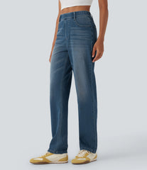 Halara Flex™ High Waisted Tummy Control Pockets Straight Leg Washed Casual Jeans