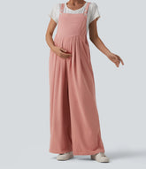 Adjustable Straps Waffle Casual Maternity Overalls with Pockets