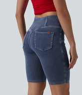 Halara Flex™ Crossover Mid Rise Denim Casual Skinny Shorts 9'' with Pockets