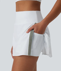 Breezeful™ High Waisted Pleated Side Stripes 2-in-1 Quick Dry Mini Pickleball Skirt with Pockets