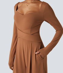 U Back Long Sleeve Casual Jumpsuit with Pockets-Easy Peezy Edition