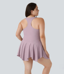 Deep V Neck Racerback Sleeveless 2-in-1 Pocket Mini Casual Plus Size Dress