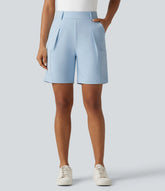 DayStretch High Waisted Pleated Work Cargo Baggy Bermuda Shorts with Pockets