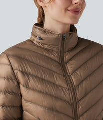 Packable Stand Collar Long Sleeve Zipper Casual Synthetic Down Jacket with Pockets