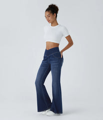 Halara Flex™ High Waisted Crossover Pocket Washed Casual Flare Jeans