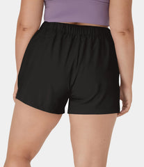 High Waisted Elastic Waistband Drawstring Pocket Plus Size Casual Shorts 3"