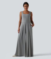 Square Neck Baggy Casual Jumpsuit with Pockets-Easy Peezy Edition