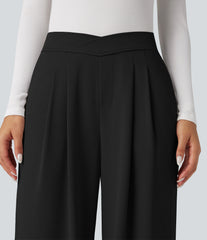 Crossover High Waisted Work Baggy Pants with Pockets