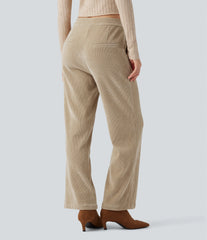 Mid Rise Straight Leg Chenille Work Pants with Pockets