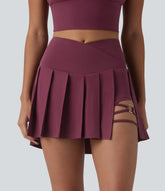 Breezeful™ Crossover High Waisted Pleated 2-in-1 Asymmetric Hem Quick Dry Mini Dance Skirt with Pockets